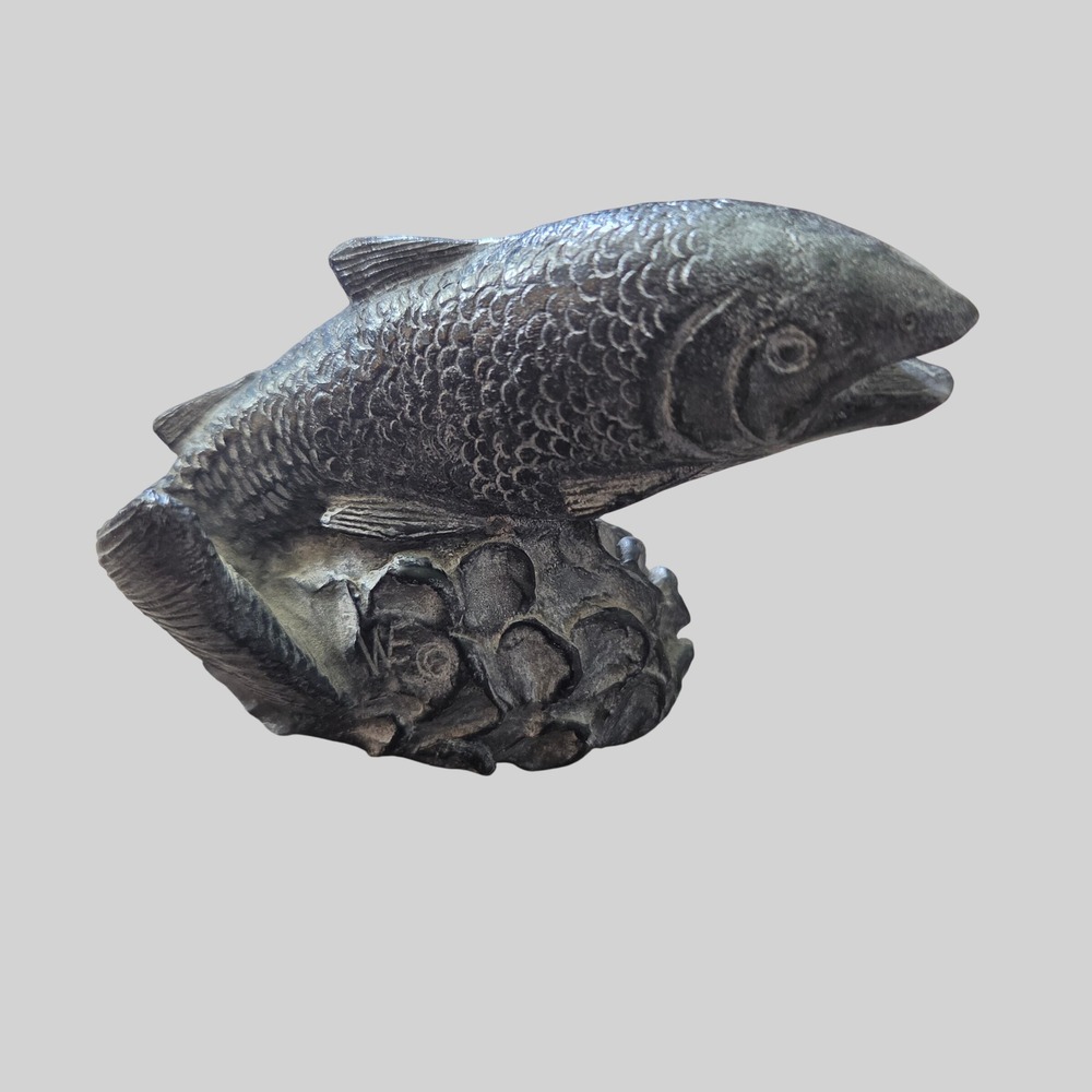 Wolf Original Jumping Salmon Sculpture Vintage 1980s Hand Made Canada Hand-cast